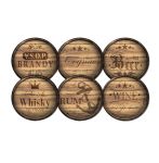 Set Of 6 Round Wooden Drink Coasters - Non-slip Bar-themed