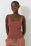 Knit Square Neck Tank Top - XL Rust