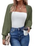 Hotouch Women's Cardigan Shrugs Long Batwing Sleeve Knitted Cropped Bolero Open Front Casual Elegant Cardigans For Dresses Army