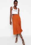 Flare High Waist Midi Pleated Skirt - Brick
