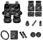 Widea Universal Car Seat Covers Full Set Dragonfly Floral Car Seat Cover For Front & Rear With Auto Steering Wheel Cover Non Sli