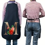 1PC Floral And Letter Polyester Apron Kitchen Apron For Women Waterproof Printed Aprons Printed Monogram Personalized Aprons Alp