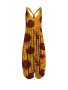 Graphic Print Baggy Jumpsuit Casual V Neck Sleeveless Summer Jumpsuit Women's Clothing