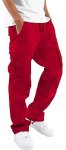 Hungson Mens Cargo Pants Drawstring Casual Hiking Pants Joggers Athletic Trousers Cotton Loose Straight Sweatpants For Men Red