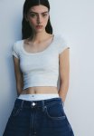 Cropped Ribbed T-Shirt - Grey