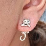 Exquisite Silvery Cat Design Ear Jackets Earrings Simple Cute Style Silver Plated Jewelry Adorable Female Earrings