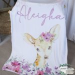 Fleece Blanket Purple Flower With Little Deer