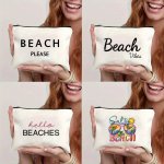 Beach Pattern Cosmetic Bag Portable Zipper Makeup Storage Bag Trendy Coin Purse Travel Toiletry Organizer Bag