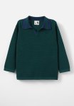 Cotton On Preston Long Sleeve Knit Polo - Pine Tree Green in The Navy