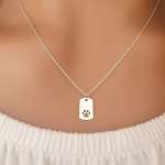 Sashie 925 Sterling Silver Paw Tag Necklace 7X12MM 45CM Chain