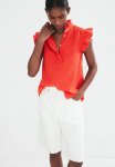 Flutter-sleeved Muslin Blouse - Red
