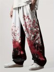 3D Flower Pattern Print Men's Loose Fit Elastic Waist Drawstring Casual Pants For Casual Outdoor Activities
