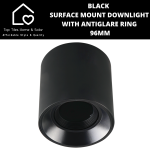 Black Surface Mount Downlight With Antiglare Ring - 96MM