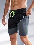 Alphabet Print 2-IN-1 Double Layer Shorts With Inner Pocket Men's Slightly Stretch Lightweight Quick Dry Athletic Shorts For Gym