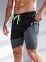 Alphabet Print 2-IN-1 Double Layer Shorts With Inner Pocket Men's Slightly Stretch Lightweight Quick Dry Athletic Shorts For Gym Fitness Workout