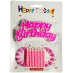 Happy Birthday Pink Candles & Holder Set