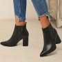 Women's Solid Color Trendy Boots Slip On Casual Chunky Heel Ankle Boots Point Toe Chelsea Boots