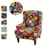 2PCS SET Wingback Chair Slipcover High Stretch Spandex Printed Fabric Furniture Protector Dustproof Sofa Armchair Slipcover Home