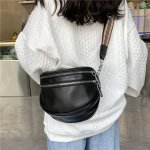 Fashion Double Zipper Fanny Pack Women's Faux Leather Crossbody Bag With Wide Strap