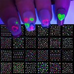 24 Sheets 3D Glow In The Dark Neon Nail Stickers Glittery Glossy Self-adhesive Nail Art Stickers Butterfly Love Heart Flower Nai