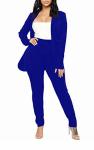 Aro Lora Women's 2 Piece Outfit Casual Solid Open Front Blazer And Pencil Pant Suits Set Medium Royal Blue