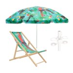 2.0M Tropical Parrot Umbrella Wooden Recliner Chair & Cup Holder