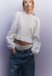 Puff-sleeved Peplum Blouse - White