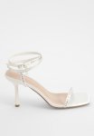 Diamante Strappy Square Toe Heels - White