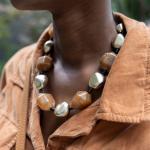 Dala Resin Shape Beaded Choker - Toast Free