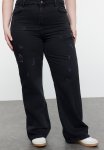 High Waist Wide Leg Denim Trousers - Black