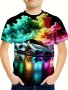 Colorful Smoke And Racing Car 3D Print T-Shirt Tees For Boys Casual Short Sleeve T-shirt For Summer Spring Fall