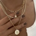 Women's Golden Color Portrait Coin Multilayer Necklace Punk Style Stackable Neck Jewelry Gift