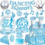 Xynic 182 Pcs Mamma Mia Party Decorations Dancing Queen Party Decorations Set With Banner Plates Cups Napkins 2 Tablecloths Ball