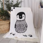 Personalised Fleece Blanket Monochrome Herringbone Penguin