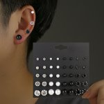 20PAIRS Simple Rhinestones Imitation Pearl Men's Stud Earrings Casual Couple Ear Accessories Party Gift