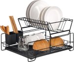 Dish Drying Rack Black With Drainboard - 40 28 19.5CM Iron Dish Drainer Kitchen Rack