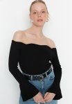 Off-shoulder Knit Top - Black
