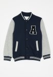 PoP Candy Contrast Baseball Jacket-grey & Navy