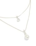 Silver Plated Double Layered Cubic Zirconia & Pearl Necklace