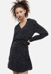 Satin Wrap Shirt Dress - Black Spotted