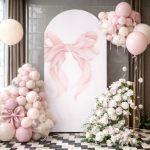 Floral Arch Backdrop Cover Pink Bows Theme Birthday Party Arch Spandex Fabric Cover Baby In Bloom Girls Baby Shower Bridal Weddi