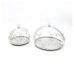 2 Piece Round Mirror Serving Tray Set Silver