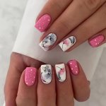 24PCS Almond Shaped Press On Nails Glossy Mixed Color System With Flower Pattern Medium Length False Nails With Shiny Sequin Des