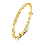 Eyixvan 18K Yellow Gold Plated Elegant Carved Floral Adjustable Bangle Bracelet For Women