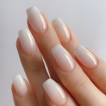 24PCS Glossy Medium Ballet Fake Nails Nude Pinkish Gradient Press On Nails Tender And Sweet False Nails For Women Girls