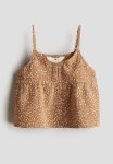 Frill-trimmed Strappy Top - Brown & Floral