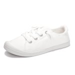 Womens Slip On Shoes Canvas Comfort Sneakers With Low Top Classic Flat Shoes For Women Walking With Non Slip Rubber Outsole Whit