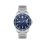 Mens Stainless Steel Sports Watch With Blue Textured Dial
