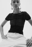 Ruched Mesh Top - Black
