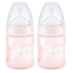 Nuk First Choice Temperature Control Bottle 0-6M 150ML Twin Pack Rose Rabbit